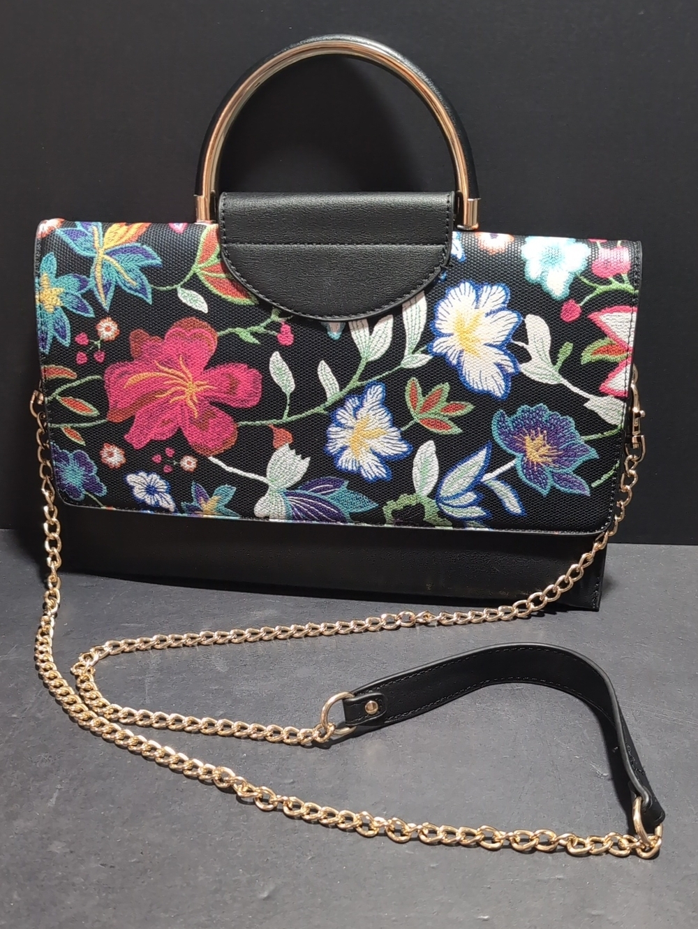 Mellow World Primrose Floral Embroidered Black Evening Bag.